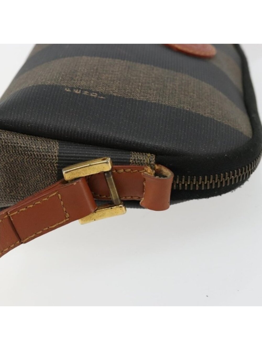 Authentic FENDI Pecan Canvas Shoulder Bag PVC Brown Black gold - Picture 12 of 16